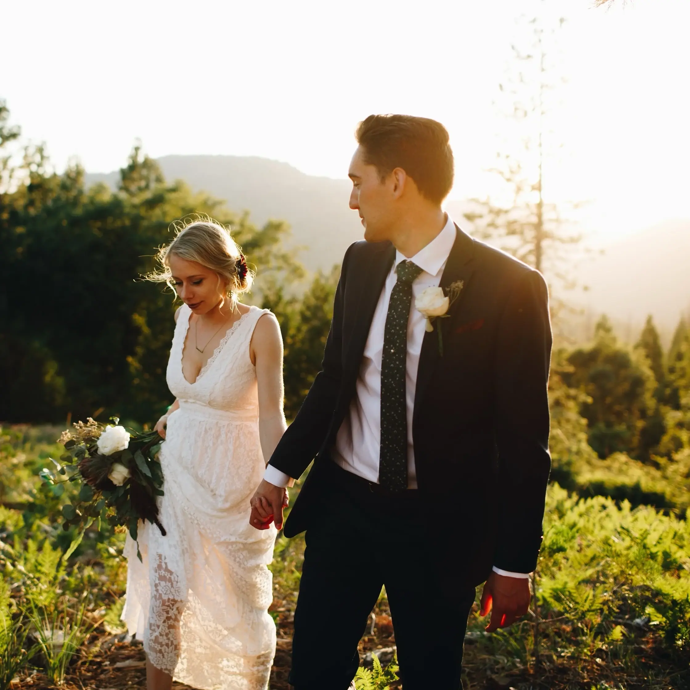 Photograph of a loving couple taken at Sugar Pine Ridge.